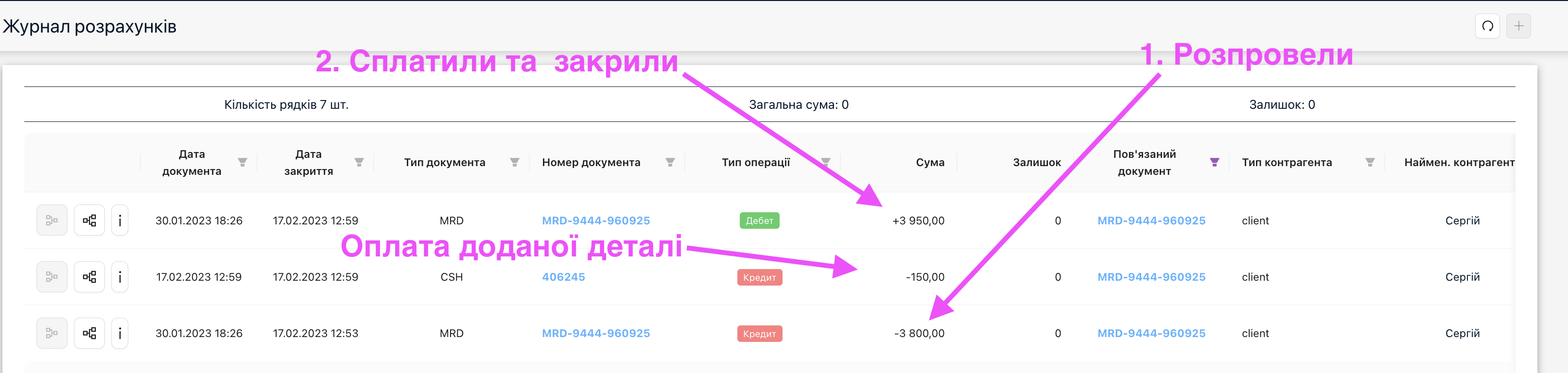 Журнал розрахунків після зміни наряд-замовлення