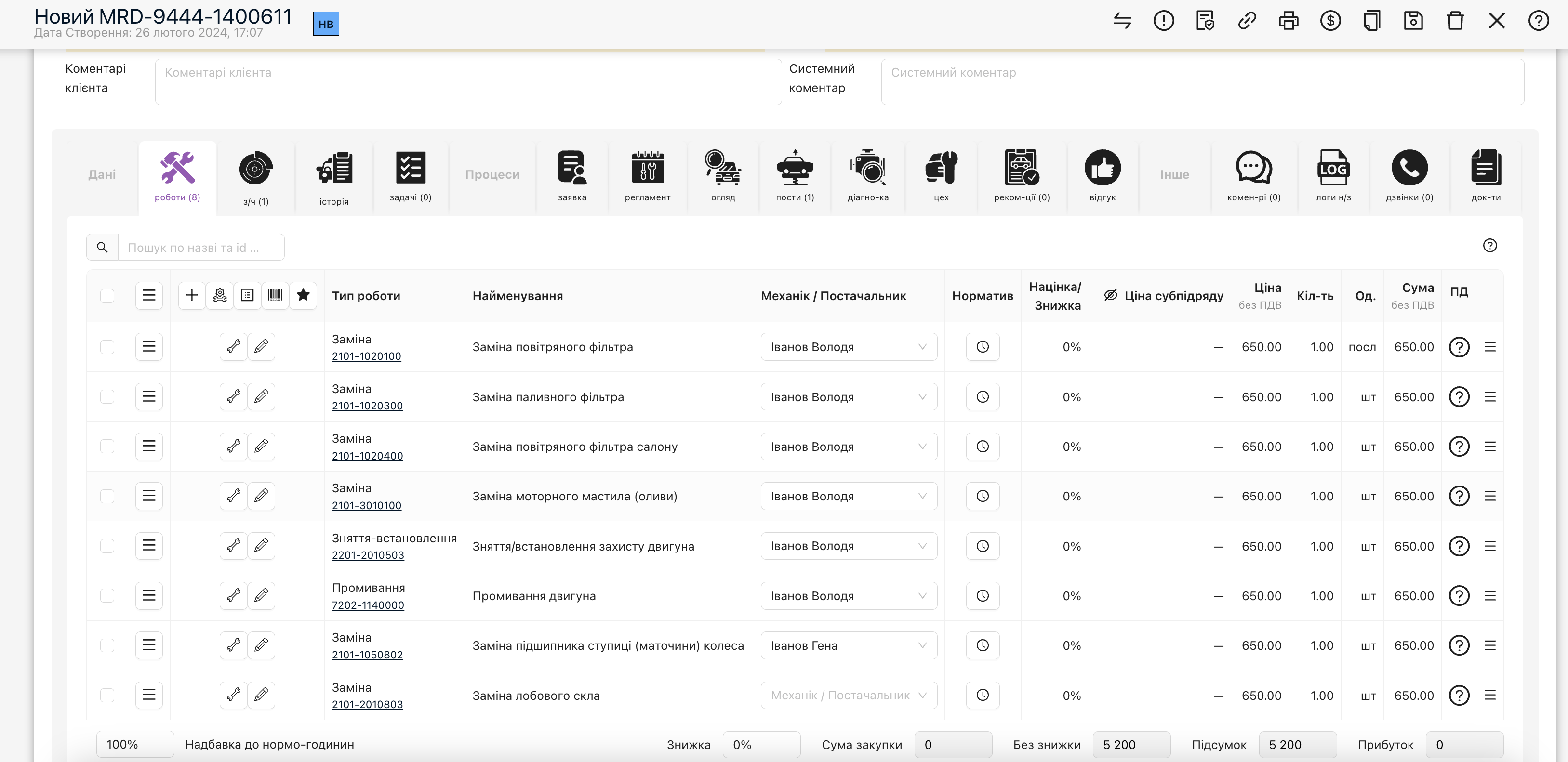 Наряд-замовлення з доданими роботами та деталями з заявки.