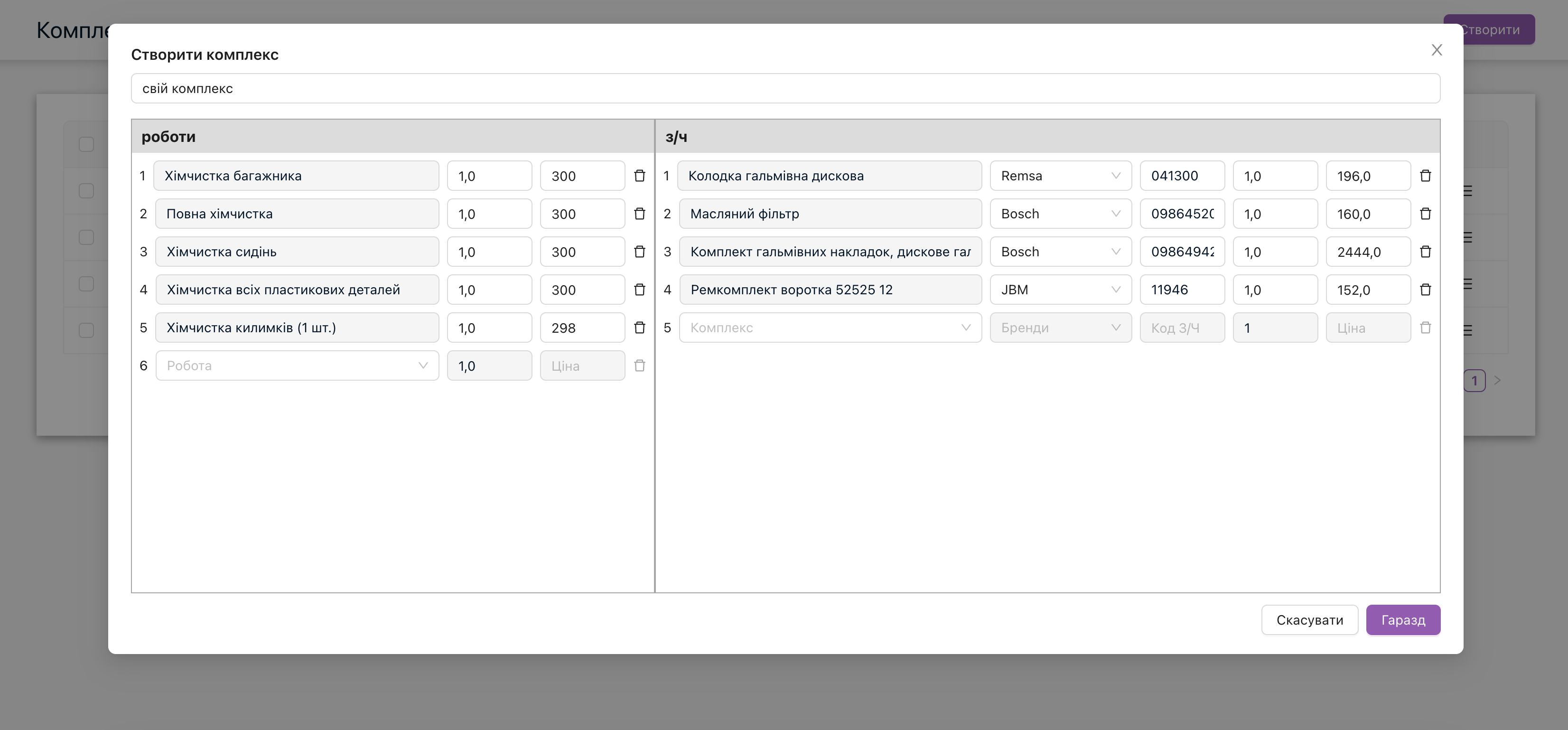 Можливість створити власний комплекс робіт