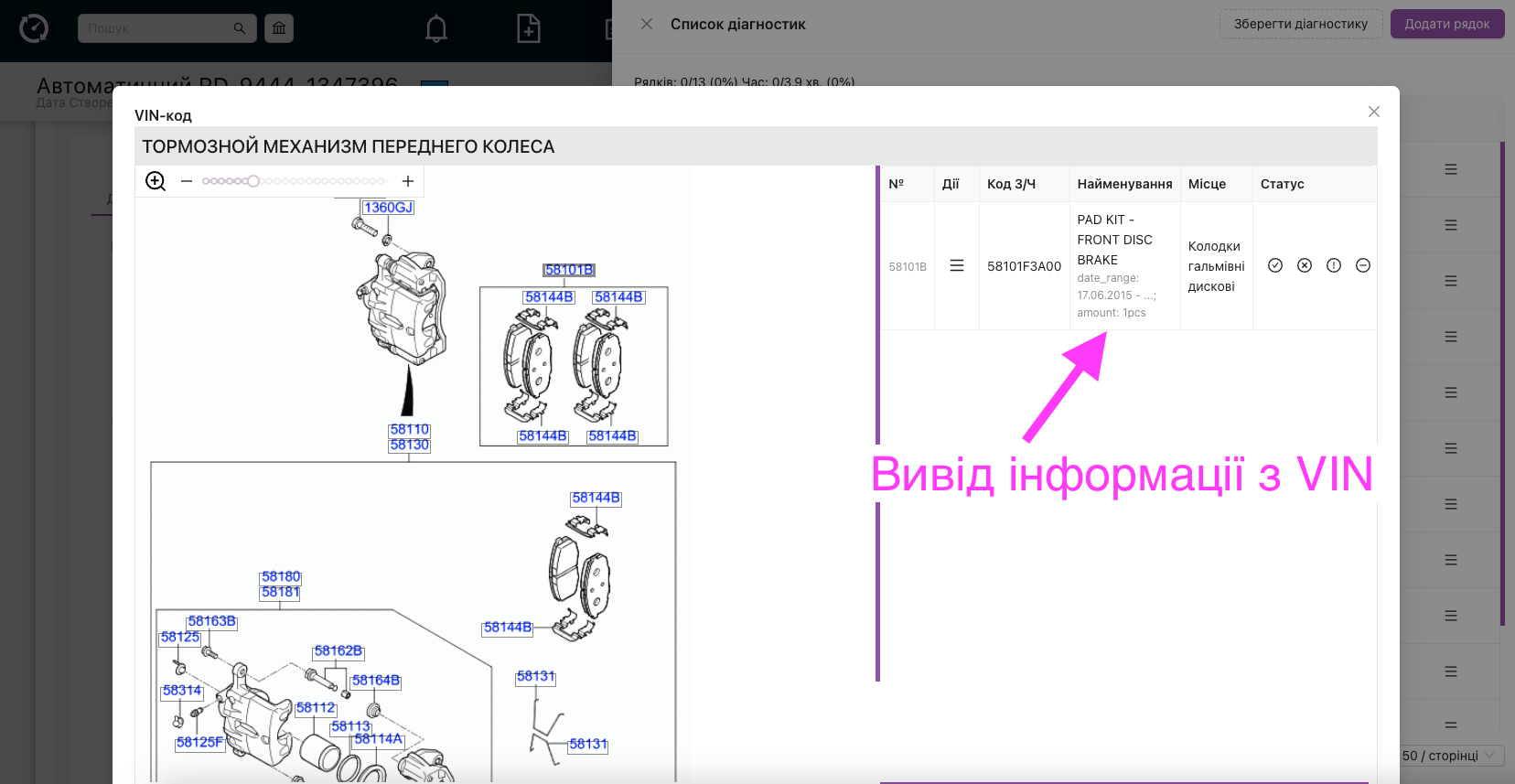 Вивід інформації по код товару з VIN