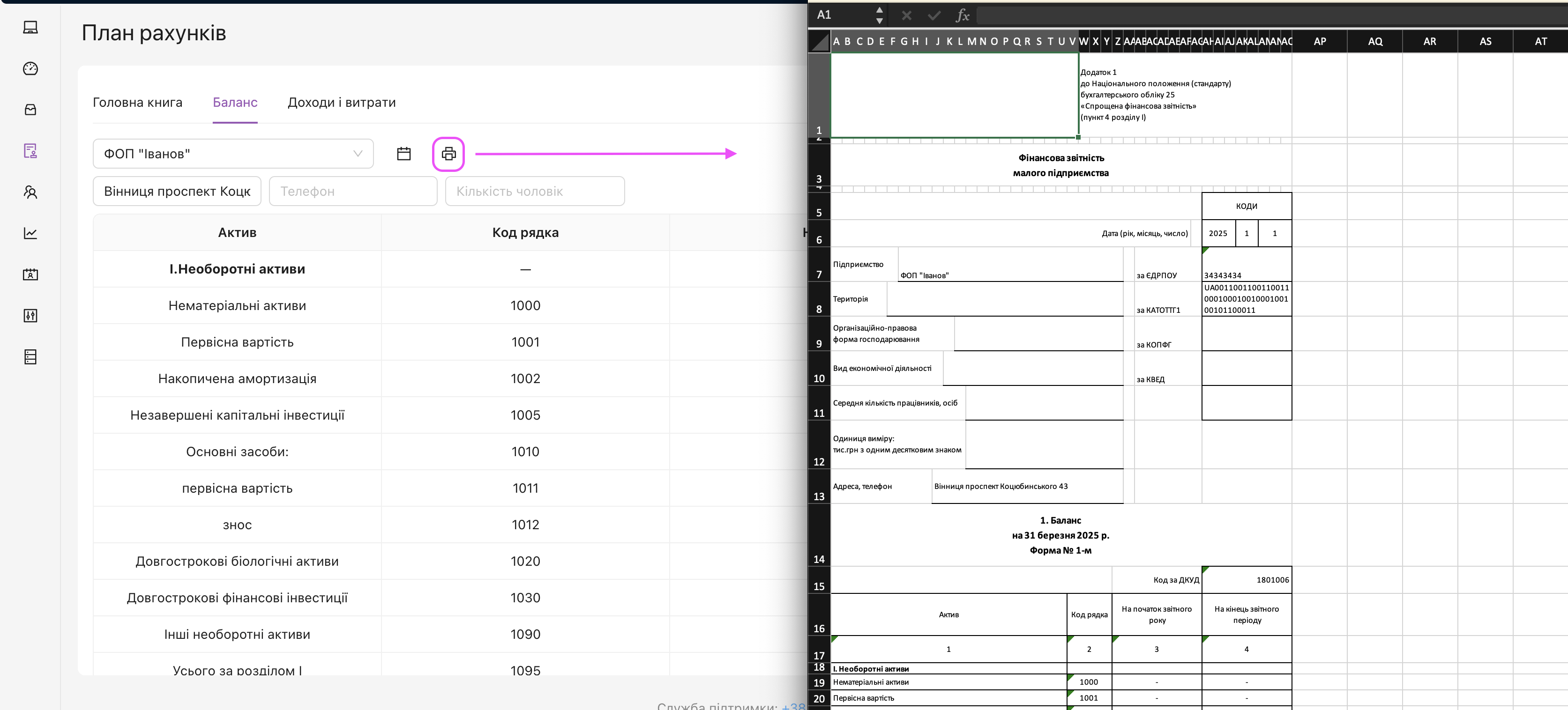 Вивантаження звіту баланс та доходи і витрати - Форма 1-м, 2-м