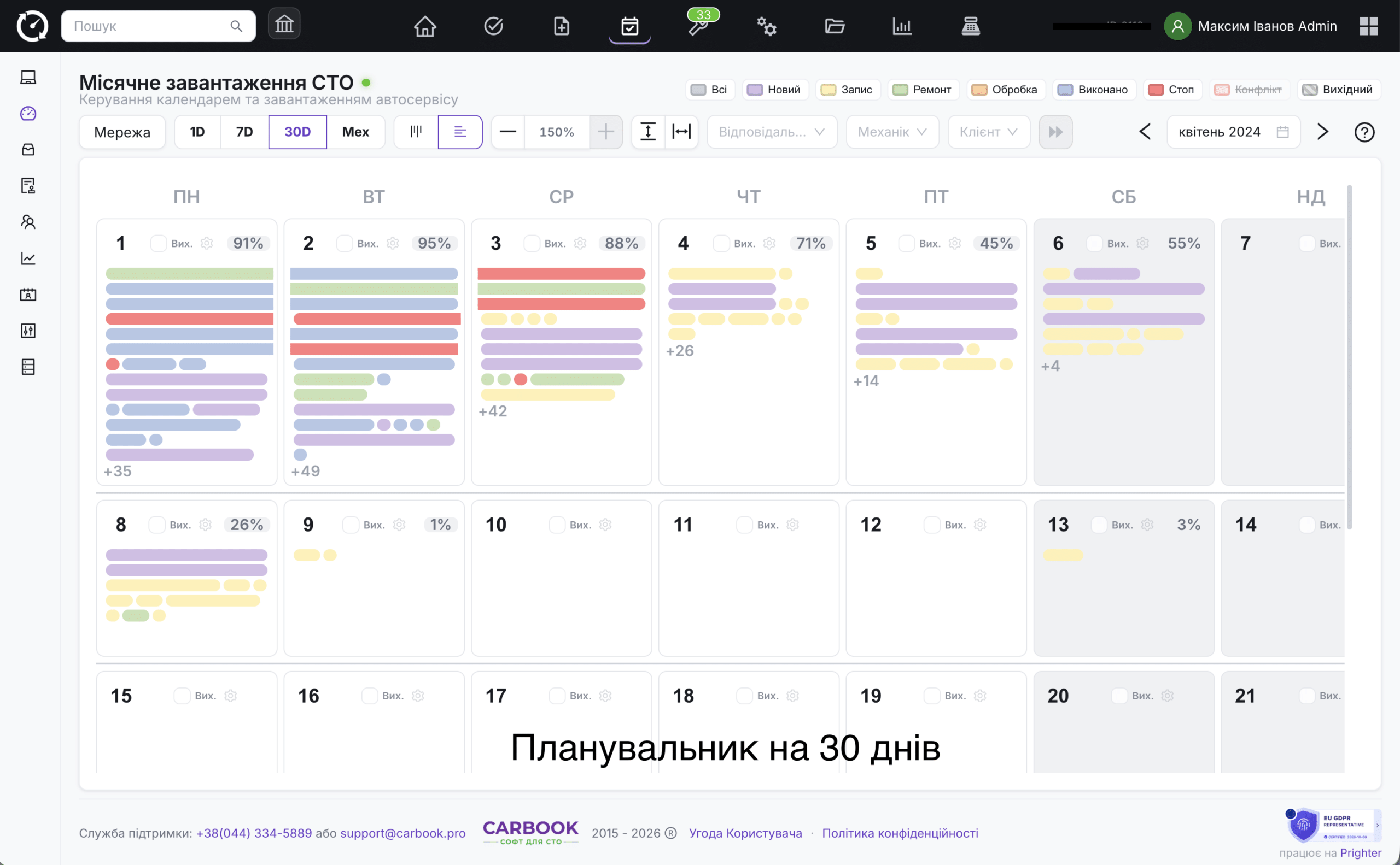 Планувальник в режимі 30 днів